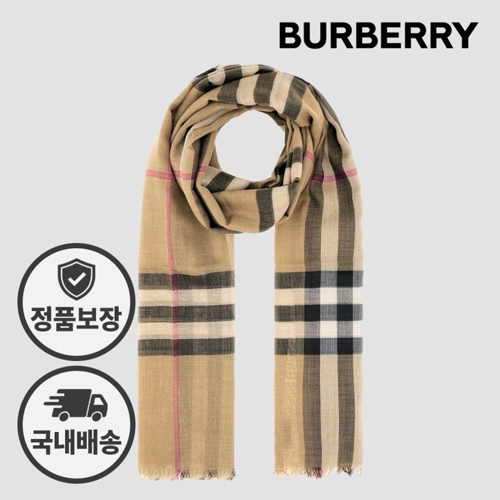 버버리 체크 울 실크 스카프 8078779 베이지