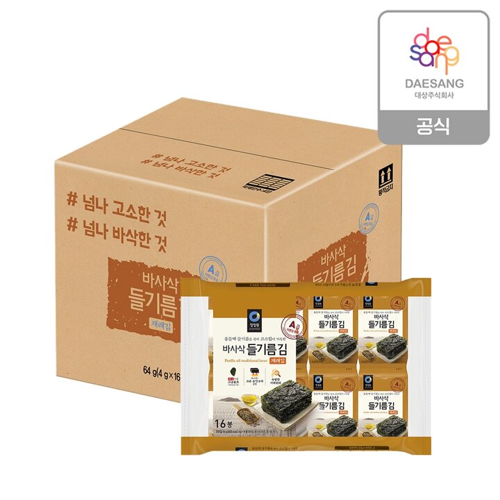청정원 들기름바사삭재래김 4g 64개 (1박스)