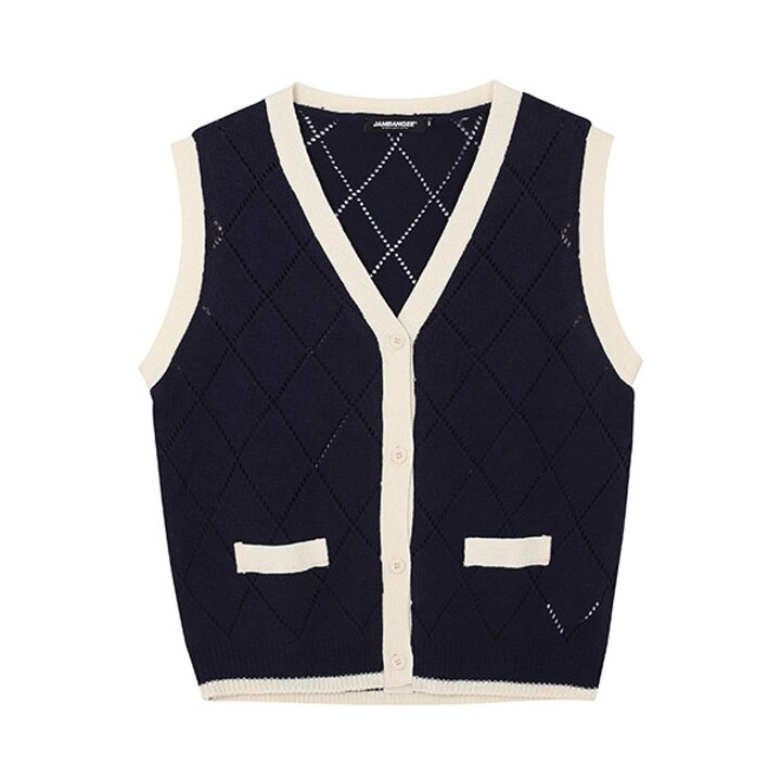 여성) 다이아펀칭 립배색 니트 VEST_AN1WSW160-NA