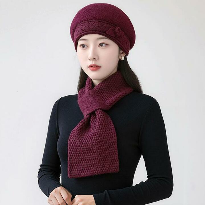 [플로레센스]포근한기모두툼베레모+목도리2종(색상선택)
