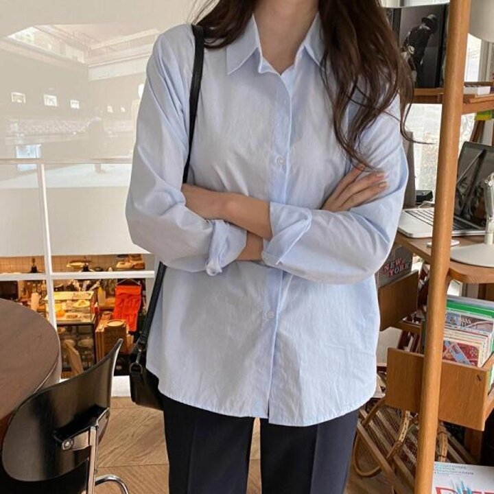 아트박스/신상오픈런 루즈핏셔츠 여자 긴팔 무지남방 파스텔톤