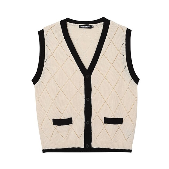 여성) 다이아펀칭 립배색 니트 VEST_AN1WSW160-IV