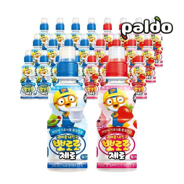팔도 뽀로로 제로 2종 혼합 235ml 24입 (밀크12+딸기12)