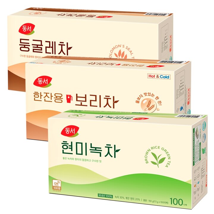 동서 현미녹차100T+한잔용보리차100T+둥굴레차100T