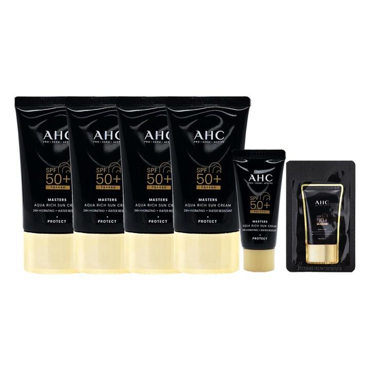 AHC 마스터즈 아쿠아 리치 선크림 대용량 썬크림 60ml 4개+10ml+샘플