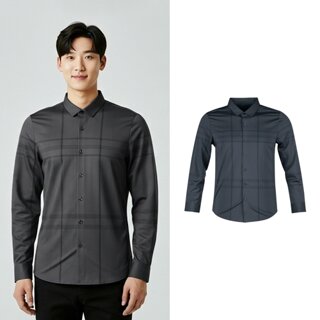 럭스골프 남성 스트레치 체크 나염 카라 긴팔 셔츠 BLU25A427
