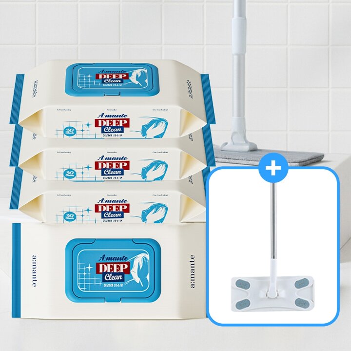 [단독구성/밀대 증정 이벤트] 물걸레청소포 먼지 바닥 청소물티슈 대형 4팩 120매   밀대 사은품
