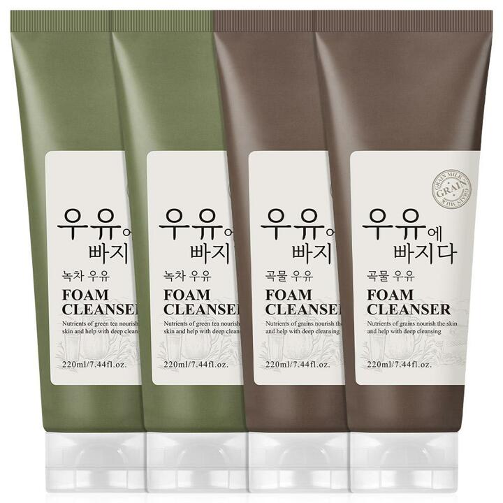 [2+2]우유에 빠지다 곡물/녹차 우유 폼클렌징 220ml 4개
