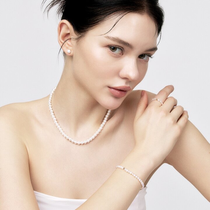 모아르 14K 에끌라드 진주 목걸이 4mm