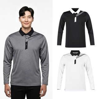 럭스골프 남성 퍼포먼스 배색 카라 긴팔 티셔츠 BLU25A421