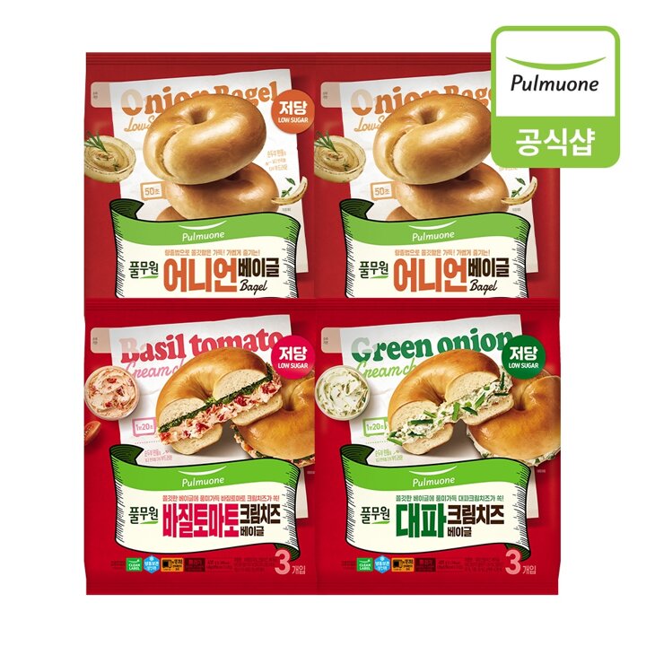 풀무원 베이글 어니언 2개+대파크림치즈1개+바질토마토크림치즈1개 (총4개)
