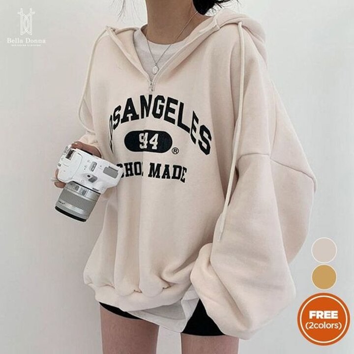 벨라도나 여성 가을  레터링 반집업 오버핏 후드티셔츠 루즈핏..