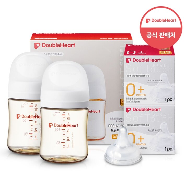 더블하트 모유실감 3세대 PPSU 젖병 트윈팩 160ml 제뉴인화이트 +3세대 젖꼭지(1입x2개) SS