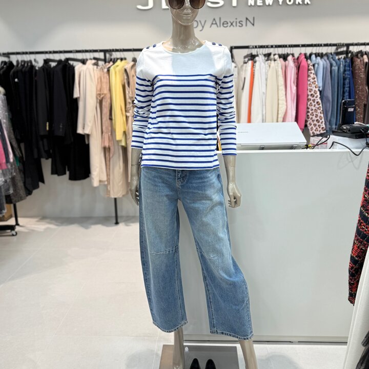 어깨 버튼 스트라이프 티셔츠 AEM5NSTZ2170DG