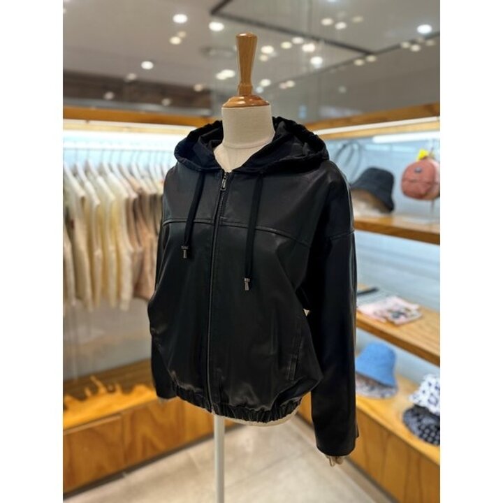 (신세계김해점)후드 스트링 인조가죽 점퍼(LC51E3JP003X)