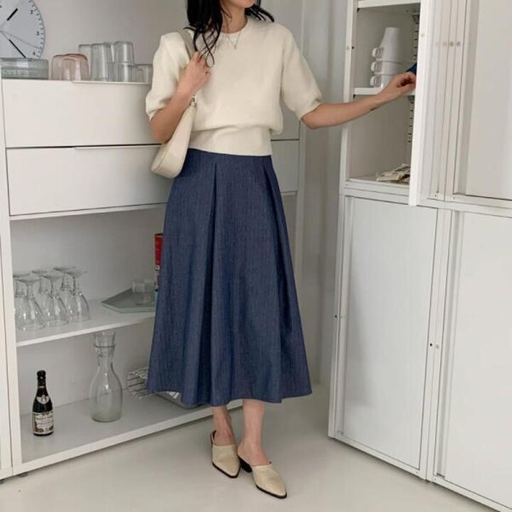 아트박스/신상오픈런 청치마 에이라인 플레어 코튼스커트 플리츠
