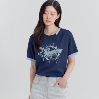 [지센] (2컬러) 린넨 라이크 밑단 스트링 자수 포인트 티셔츠 LCTSP426