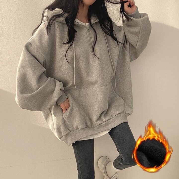 후드그레이지퍼반집업긴팔티셔츠기모루즈핏