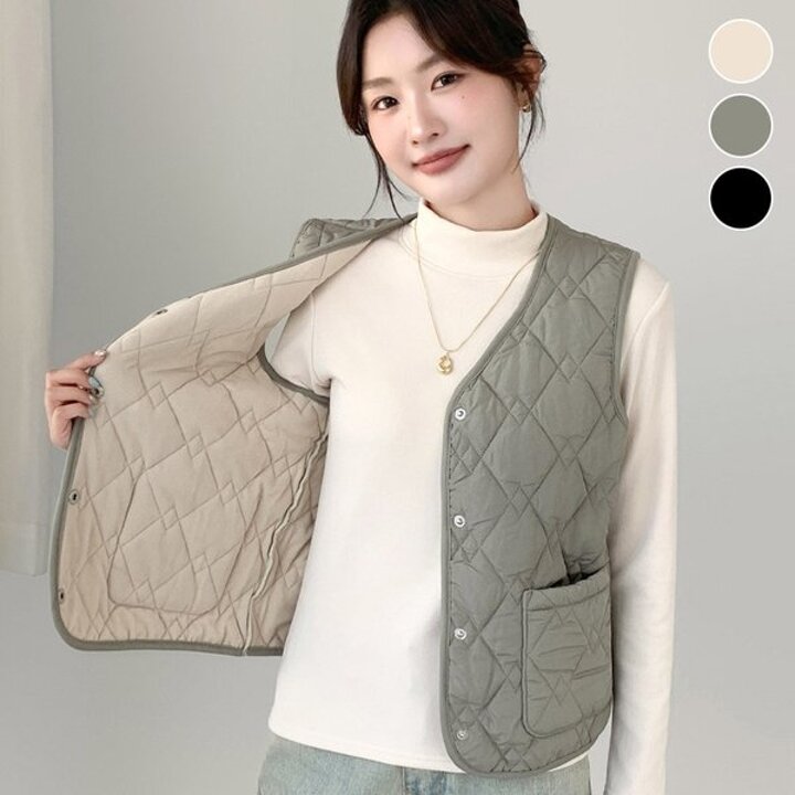 여성 데일리 세미기모 포켓 경량 패딩조끼 베스트