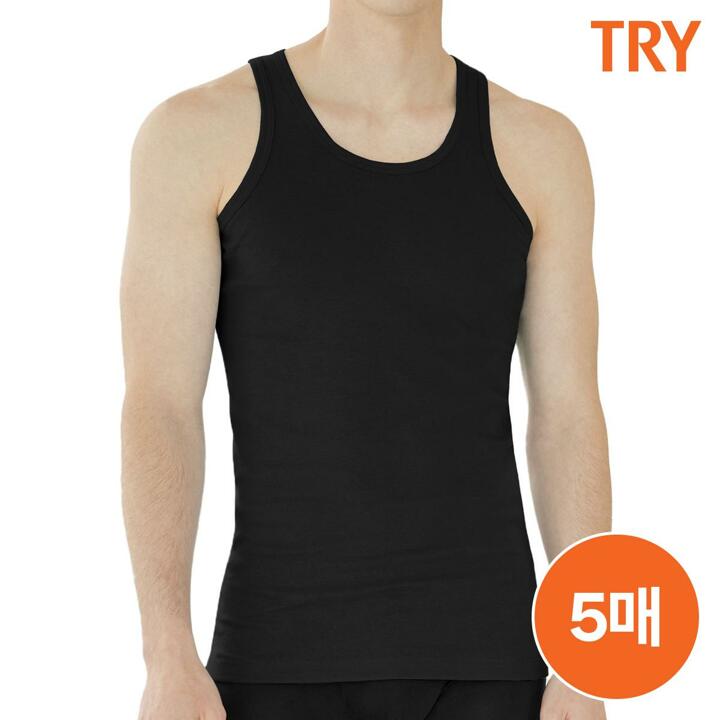 [TRY] 남성 순면 민소매 블랙 런닝 5매 세트