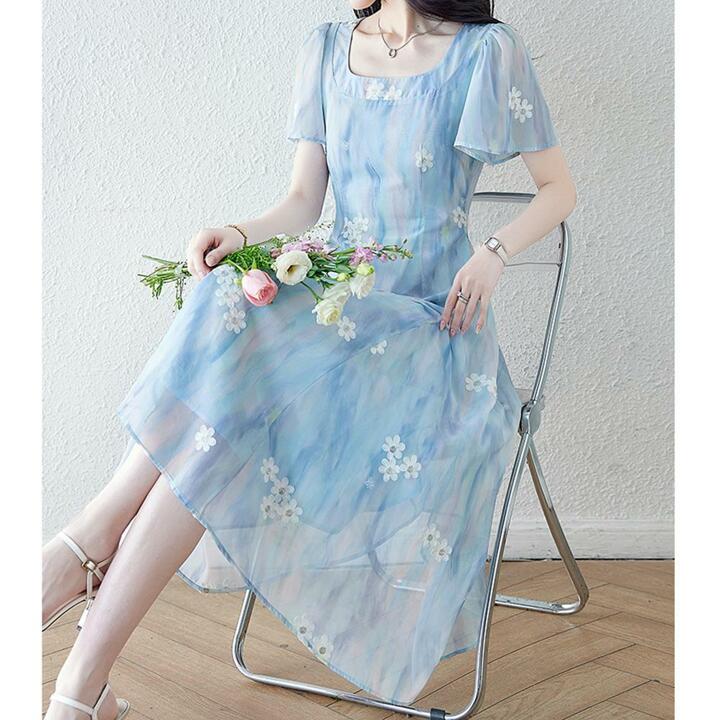 [쉐바] 꽃자수쉬폰원피스