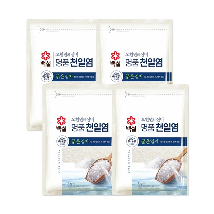 CJ 백설 오천년의 신비 명품천일염 굵은입자1kg x4개