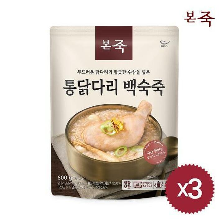 (G)본죽 냉장 통닭다리 백숙죽 600g 3팩(T)