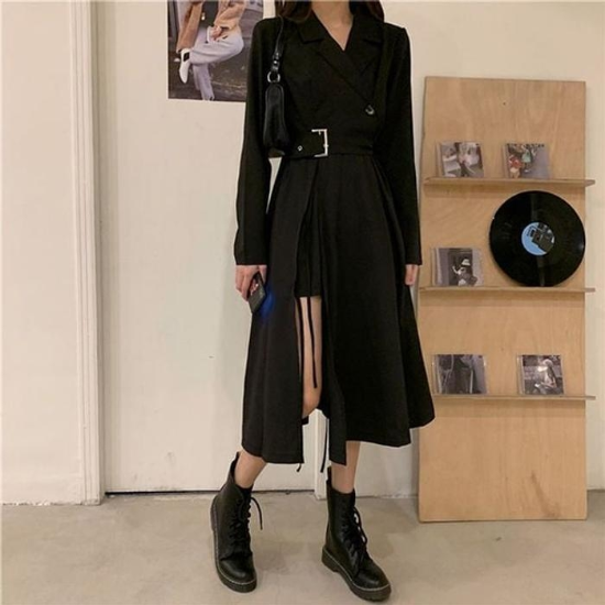 47260873-이덴1컬러여성캐주얼모던시크자켓형A라인원피스