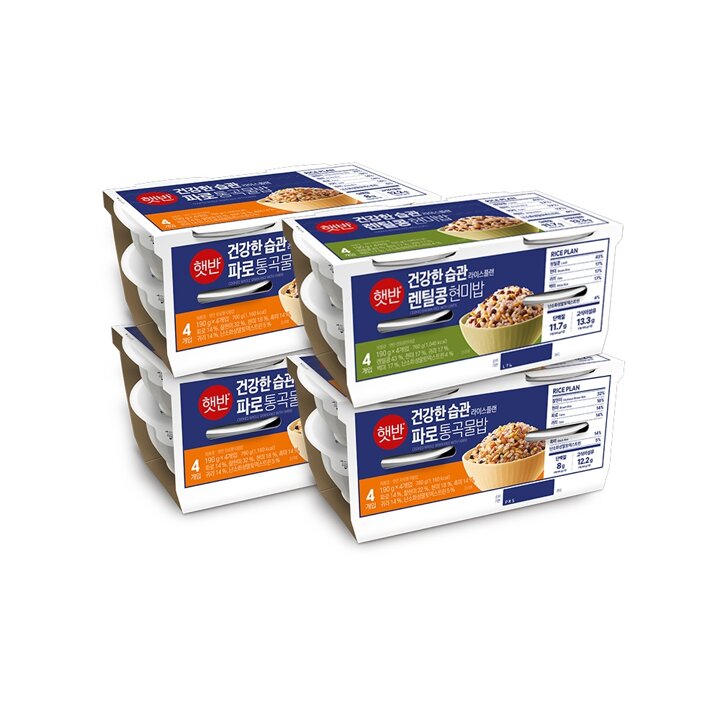 CJ 햇반 라이스플랜 파로통곡물밥 190g x12개+렌틸콩현미밥 190g x4개