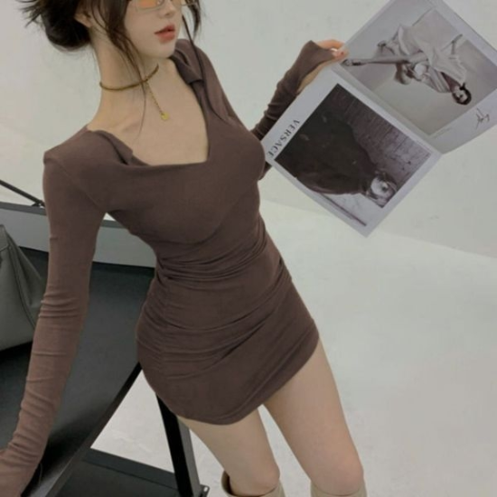 갈색원피스 여성원피스 봄여름 드레스 롱원 미니 고급 하객룩 여름