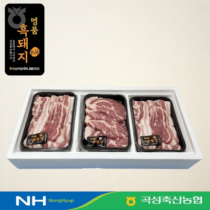 [곡성축협]지리산 흑돼지 구이용 선물세트 1.5kg (오겹살1kg, 목살500g)