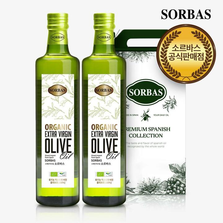 소르바스 유기농 엑스트라버진 올리브유 500ml 2병 오일선물세트