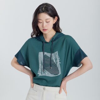 [지센] (2컬러) 메쉬후드 원포인트 후드 티셔츠 LCTSP522