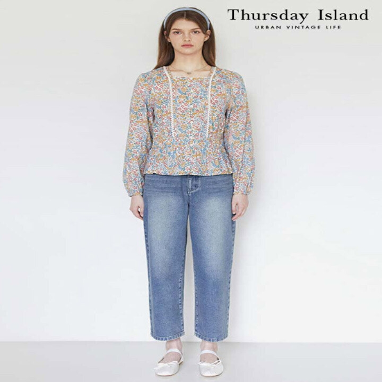 [Thursday Island] 유니크 콤비 플라워 블라우스(T246MBL141W)