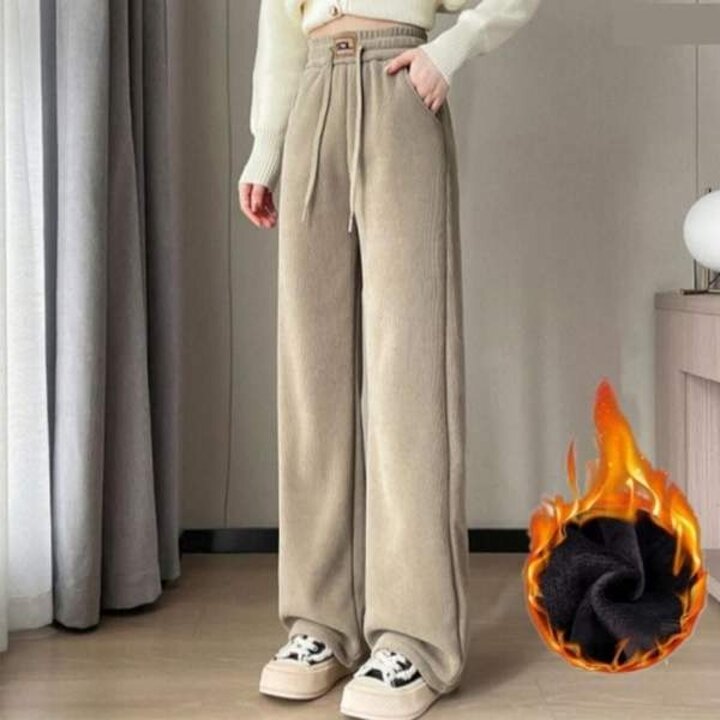 여성 겨울 기모 융 안감 솜 바지 트레이닝 와이드 팬츠