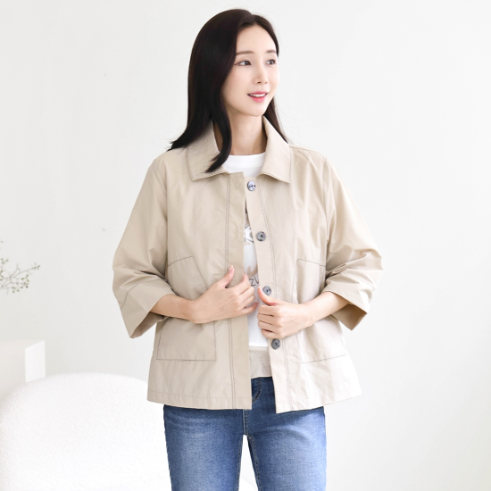 봄 여름 가벼운 바스락 7부 빅사이즈 하프 자켓 40-50대 미시 중년여성 엄마옷 캐주얼