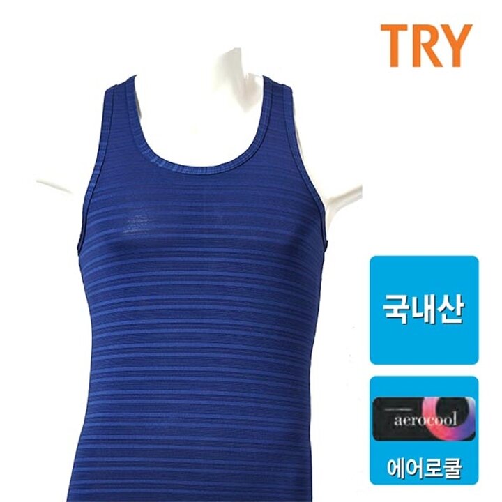 TRY 국내산 에어로쿨 남성 민소매 런닝셔츠 (네이비)