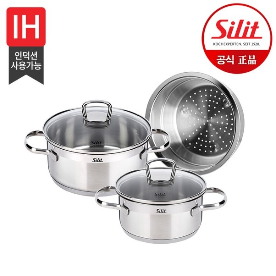 주)선우실업(0000006851) [실리트] 실리썸 롬바르디아 냄비 2종+찜기 세트 (16L+20L+찜기20cm)