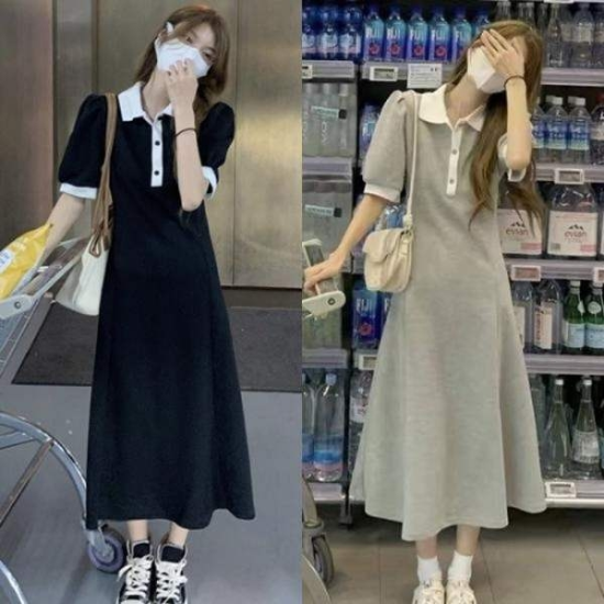 린넨원피스 펀칭원피스 빅카라 반팔 롱원피스 블랙 여름 여성 데님