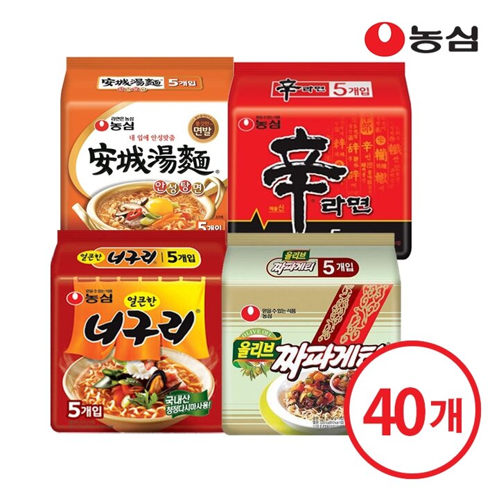 농심 신라면 10개 + 안성탕면 10개+ 얼큰한너구리 10개 + 짜파게티 10개