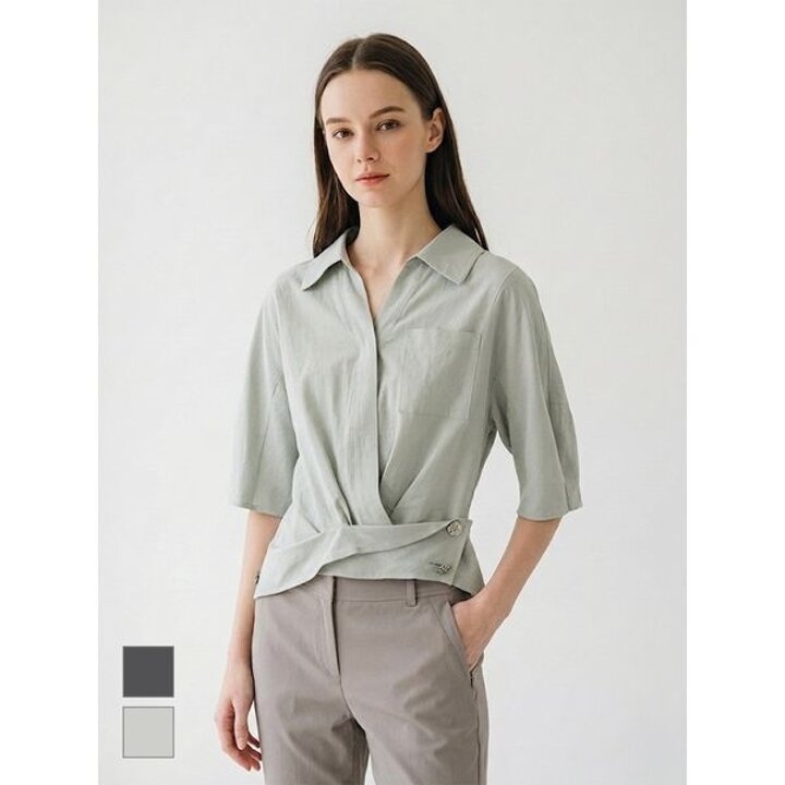 [하프클럽/데일리스트]밑단 디테일 숏 블라우스 MDBNS3M4331