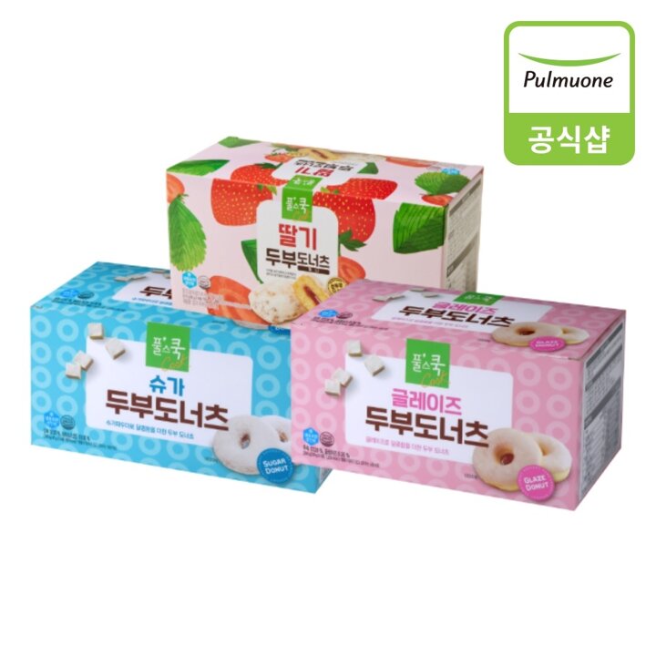 [풀무원] 딸기 두부도너츠 미니+글레이즈 두부도너츠+슈가 두부도너츠 (각 1개)
