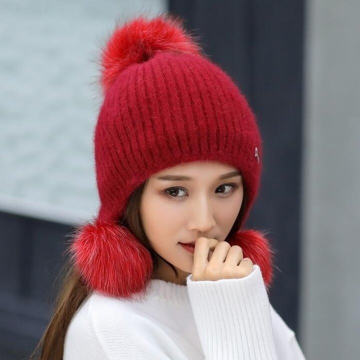 따뜨리귀달이방울털모자겨울기모융털앙고라모자