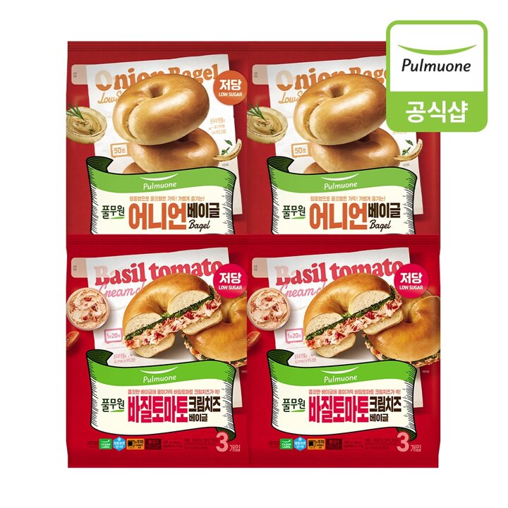 [풀무원] 베이글 어니언 2개+바질토마토 크림치즈2개 (총4개)