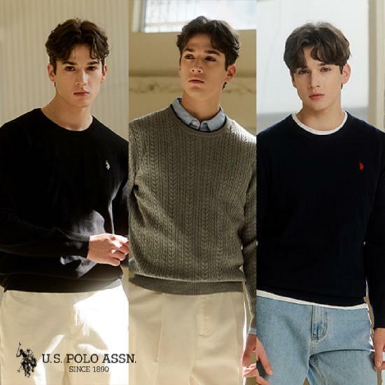 26SS] USPA 남성 긴팔 라운드니트 3종세트(케이블1종+플레인2종)