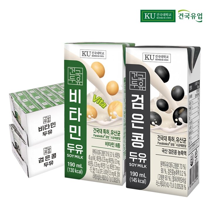 건국두유 48팩 (검은콩 두유 24팩 + 비타민 두유 24팩)