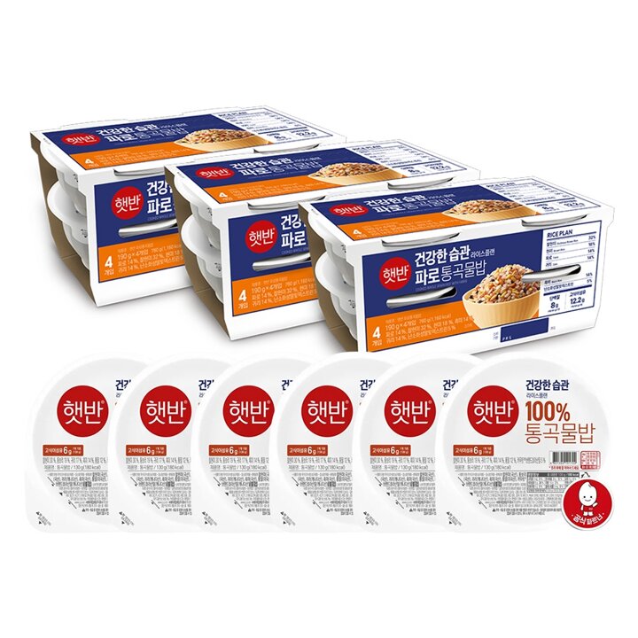 CJ 햇반 라이스플랜 파로통곡물밥 190g x12개+통곡물밥 130g x6개