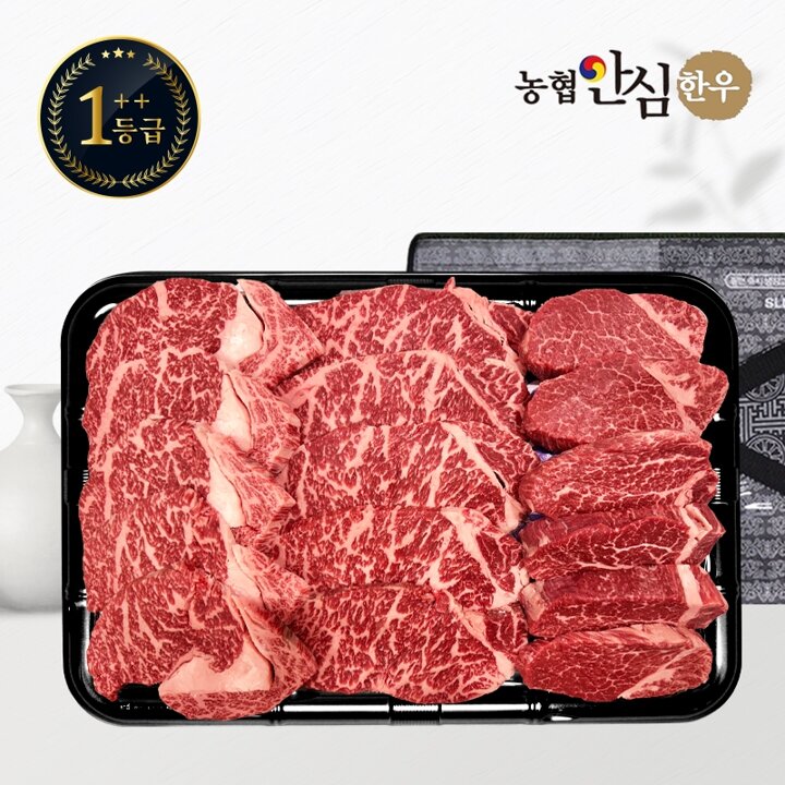 [G][농협안심한우] 1++등급 한우 선물세트 채반 구이1호 1kg (등심400g/채끝300g/안심300g)