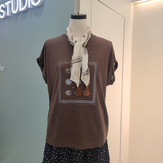 하각꽃 스카프세트 티셔츠 S262B TS760/브라운,크림YS