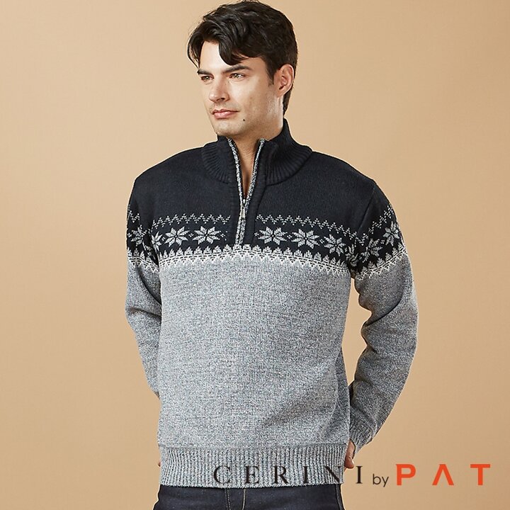 [cerini by pat] 남성 기모  본딩 반집업 니트